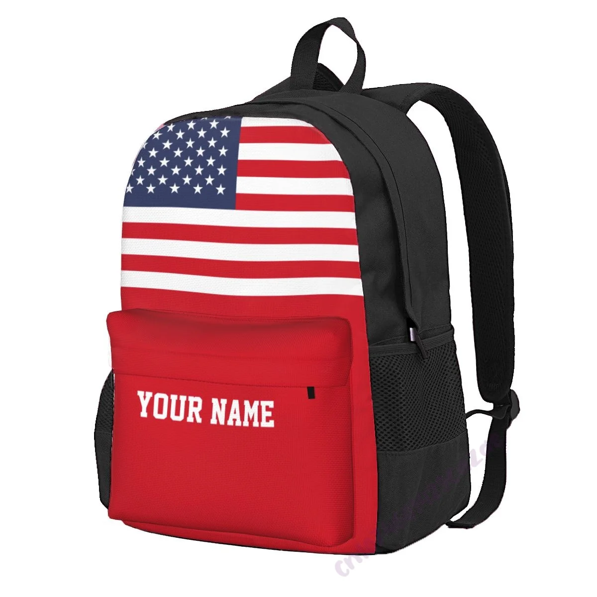 Custom Name United States Flag Polyester Backpack For Men Women Travel Bag Casual Students Hiking Travel Camping