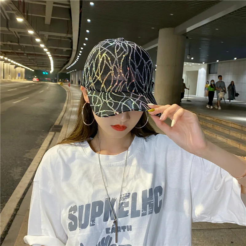 

Summer Lace Sequins Baseball Caps Women Breathable Mesh Floral Hat Gorras Summer Cap Snapback Hip Hop Female Visor Cap Bones