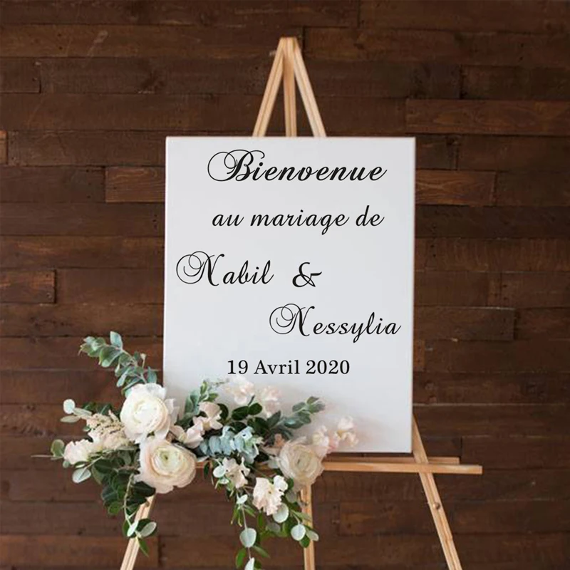 

Welcome Wedding Mirror Decal Custom Names Date Vinyl Wall Sticker Wedding Sign Graphic Venue Decor Wall Art Poster French
