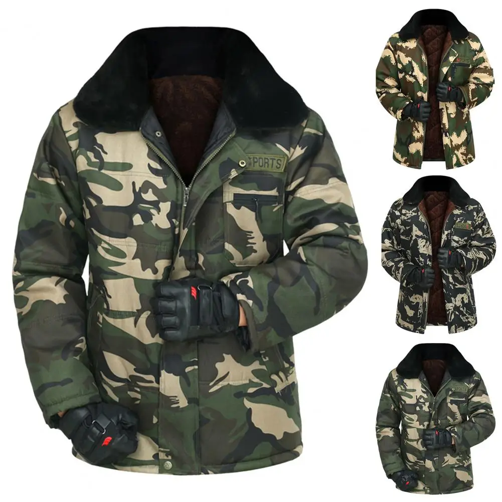 

Classic Jacket Coat Zipper Placket Warm All-Match Winter Thickened Plush Lining Cotton Overcoat