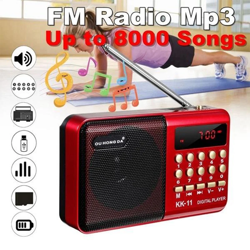 K11 Fm Rechargeable Mini Portable Mini Radio Handheld Digital Fm Usb Tf Mp3 Player Speaker Portable Fm Radio
