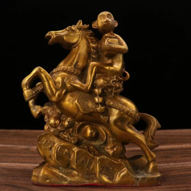 

8.4 Inch Vintage Antique Exquisite Carved Copper Knight and Horse Statue