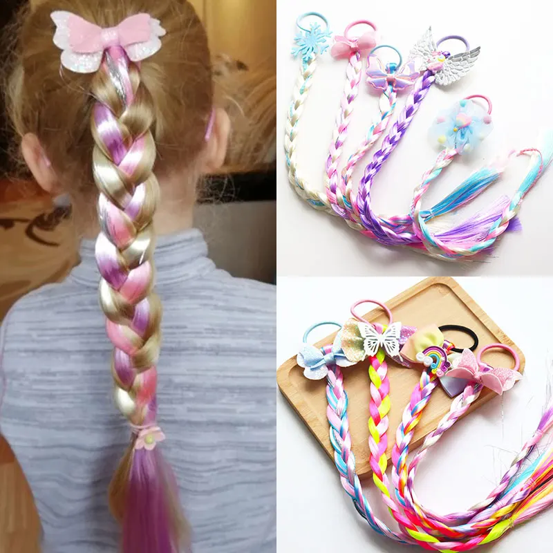 Girls Cute Cartoon Braid Rubber Bands Kids Bow Ponytail Hair Ropes Hairpins Unicorn Princess Headband Fashion Hair Accessories