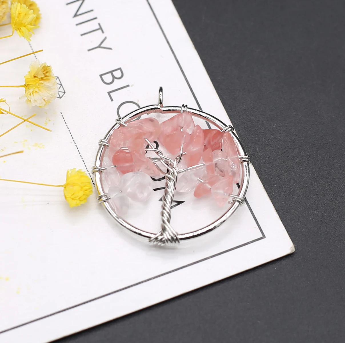 Натуральный камень Аметист Подвески Круглое Дерево Жизни Гранат Кварц Подвеска для изготовления ювелирных изделий своими руками Женщины Ожерелье Серьги Ремесла.