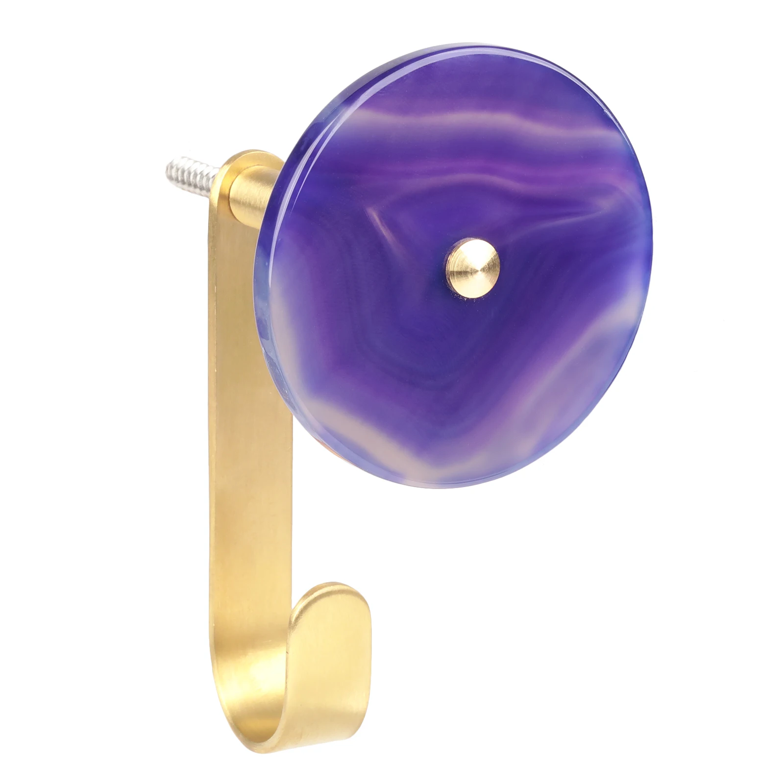 1Pc Polished Round Agate Slice Hanging Hooks Wall Mounted Contemporary Brass Clothes Coat Hooks Metal Hardware Furniture Decor