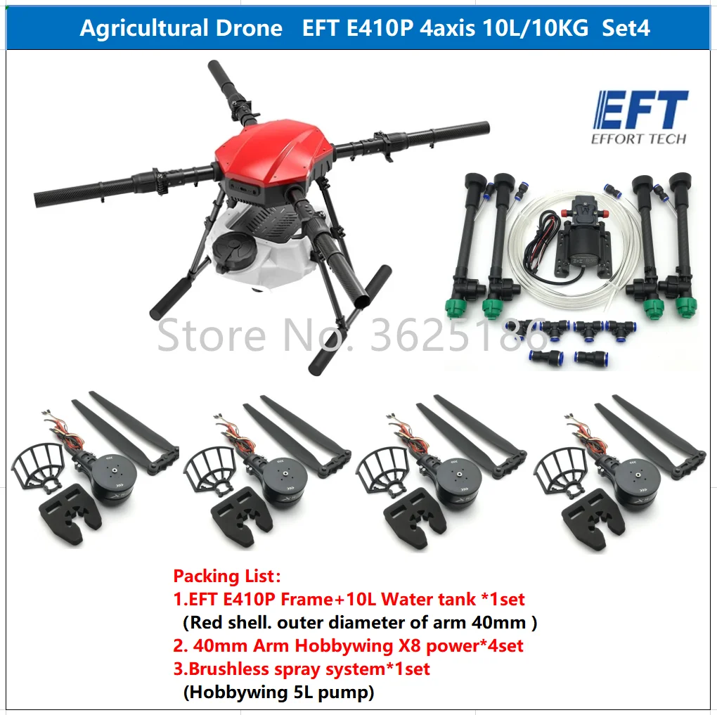 

NEW EFT E410P E410S 4 Axis 10L 10KG Spraying System Folding Quadcopter Agriculture Drone Frame Hobbywing X8 Motor T8 power