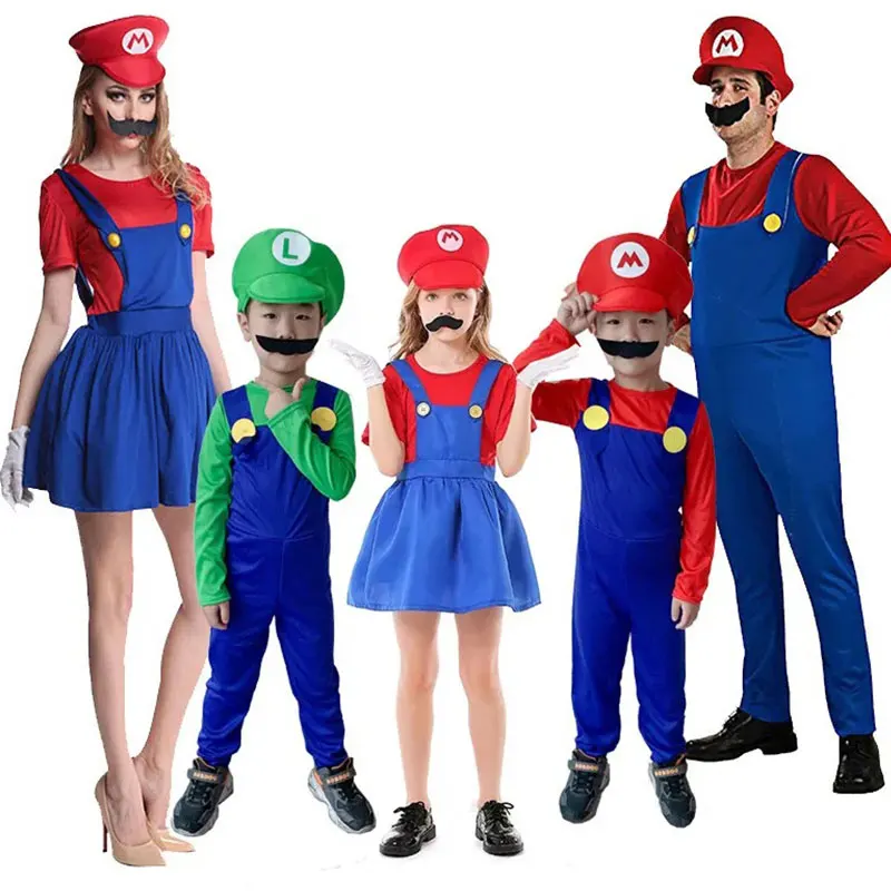 Super Luigi Bros Аниме Косплей Костюм Набор Для Взрослых И Детей С Комбинезоном Марио
