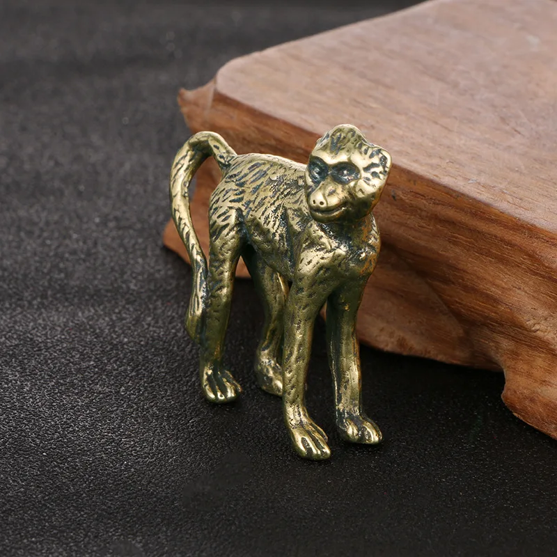 

1PC Brass Long Tail Monkey Figurine Miniature Tea Pet Craft Desktop Small Ornament Animal Home Decor Accessories Children Gift