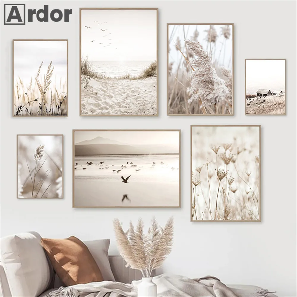 

Пейзаж, холст, живопись, цветок, растение, трава, тростник, художественный постер, песок, пляж, море, птица, принт, скандинавские настенные кар...