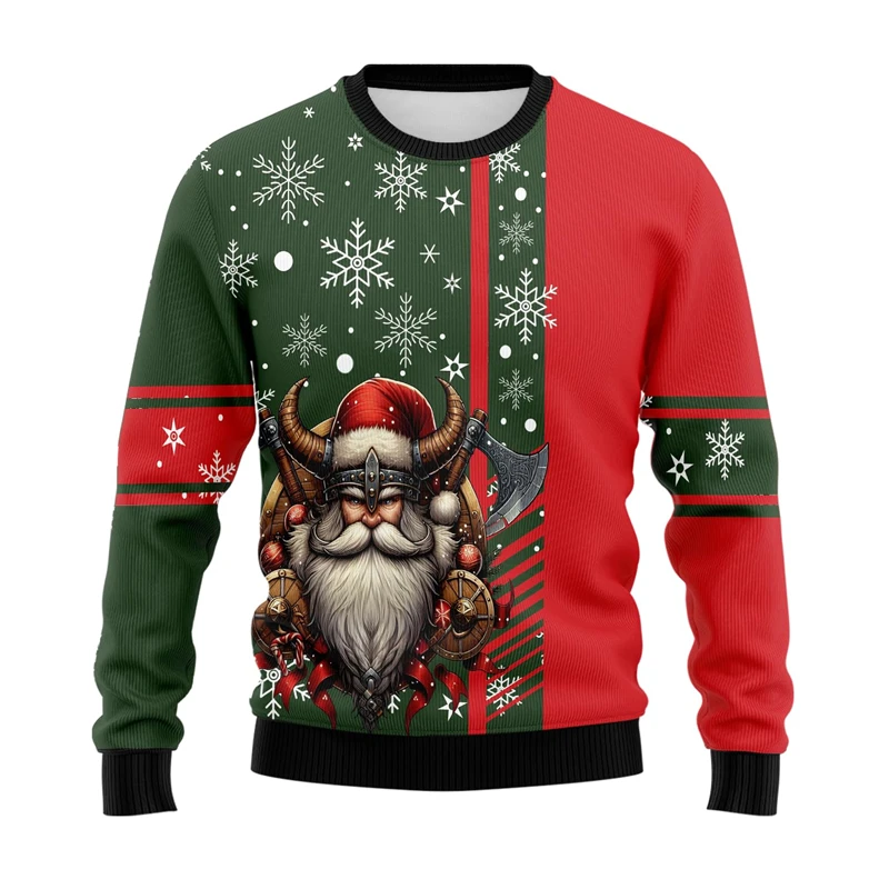 Модный свитшот с черепом Санта-Клауса трендовый топор щит узор 3D принт уродливый