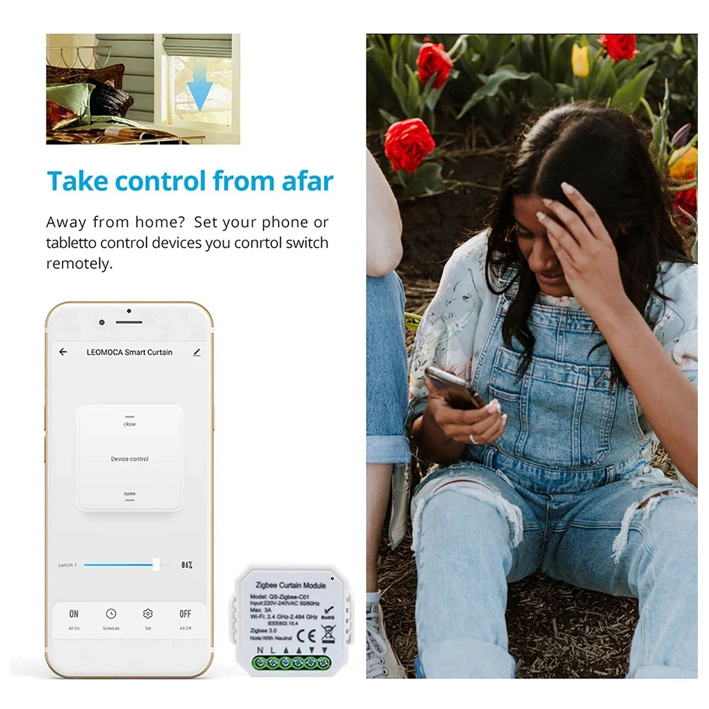 

Tuya ZigBee Curtain Smart Control Module Roller Shutter Switch Wireless Remote Control Curtain Switch