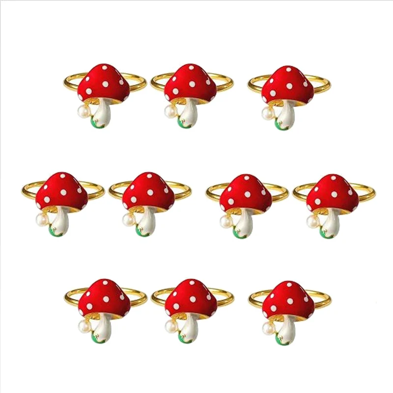

10Pcs Mushroom Napkin Rings Red Napkin Ring Holders Holiday Table Decor For Wedding,Party, Dining Table Decoration