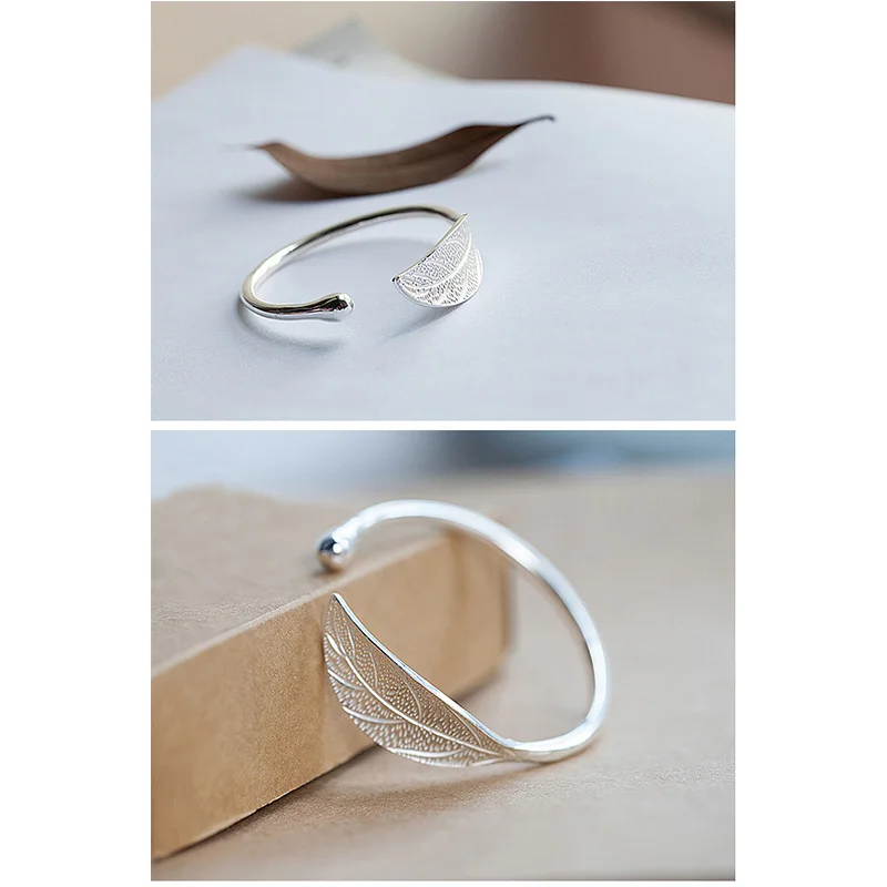 Модный женский браслет-манжета из стерлингового серебра 925 пробы, регулируемый браслет в форме листа, вечерние украшения для девочек, рождественские подарки (art.: 3920cecdbae07) - 3920cecdbae07