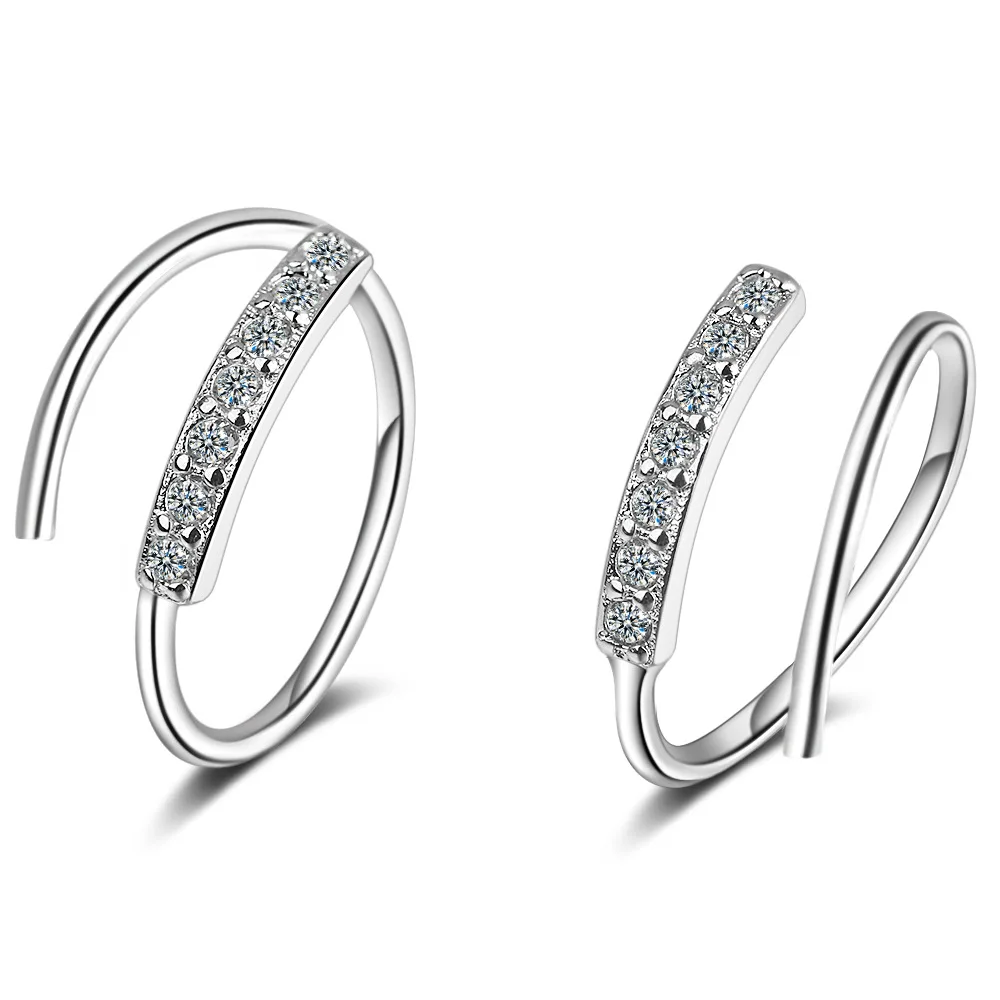 

TIEEYINY Simple 925 Silver Needle Earrings Sparkling Single Wave Row Zircon Stud Earrings For Women Brincos Oorbellen Pendientes