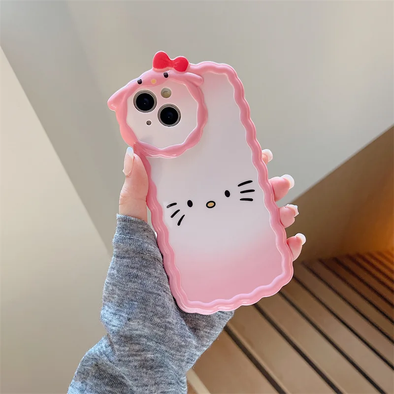 

Girl Powder Cute Cat Cream Wave Shell Phone Case Cover for IPhone 11 12 13 Pro X XR XS Max Shockproof Case for IPhone 13 Cases