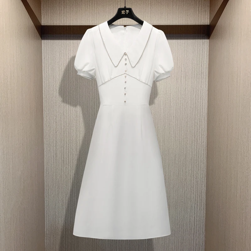 

Платье в стиле наложницы Xiaoxiang, летнее французское приталенное платье-трапеция с высокой талией и рукавом-фонариком, маленькое белое платье