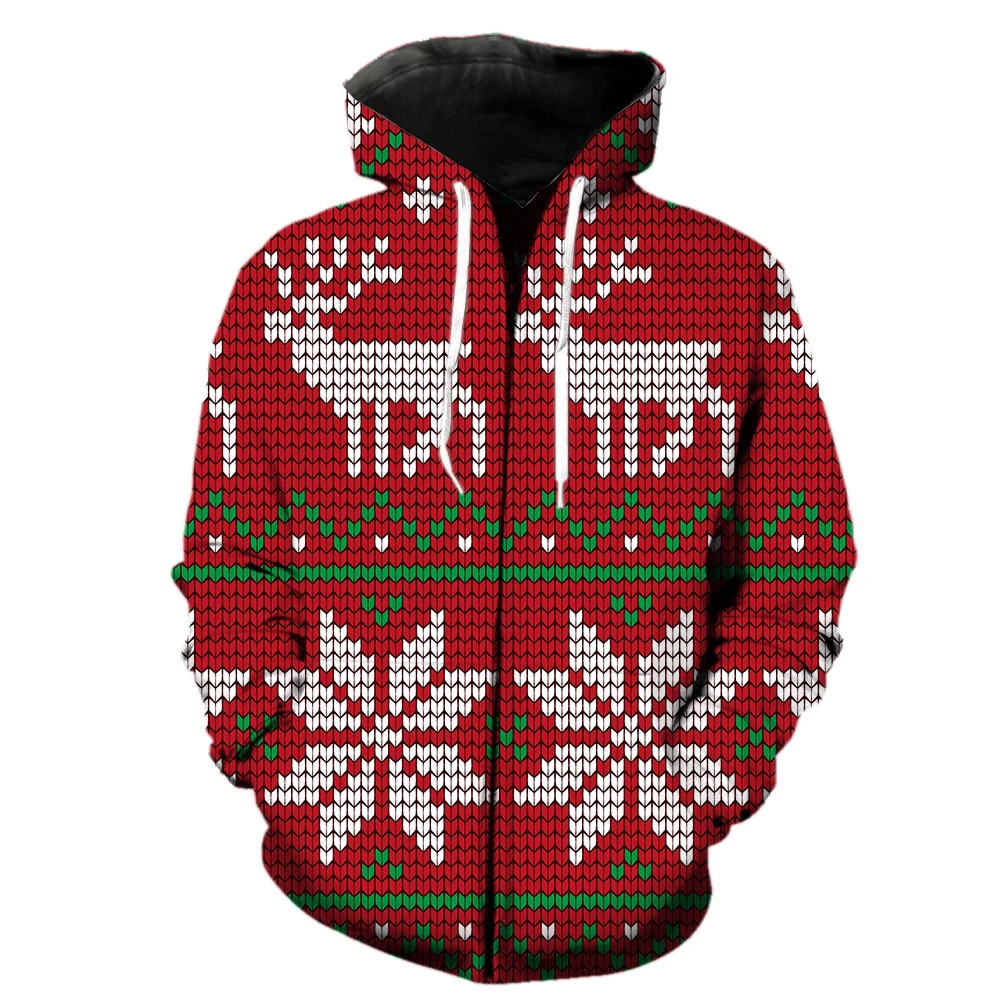 

Christmas Style Men's Zipper Hoodie Hip Hop Unisex Funny Oversized Casual With Hood Jackets Spring Streetwear Cool Fashion Teens