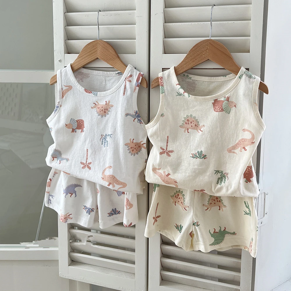 

Girls Boys Clothing Sets Cartoon Sleeveless Print Shirts + Shorts 2pcs Baby Boy Tracksuit Kids Clothes Toddler Clothes