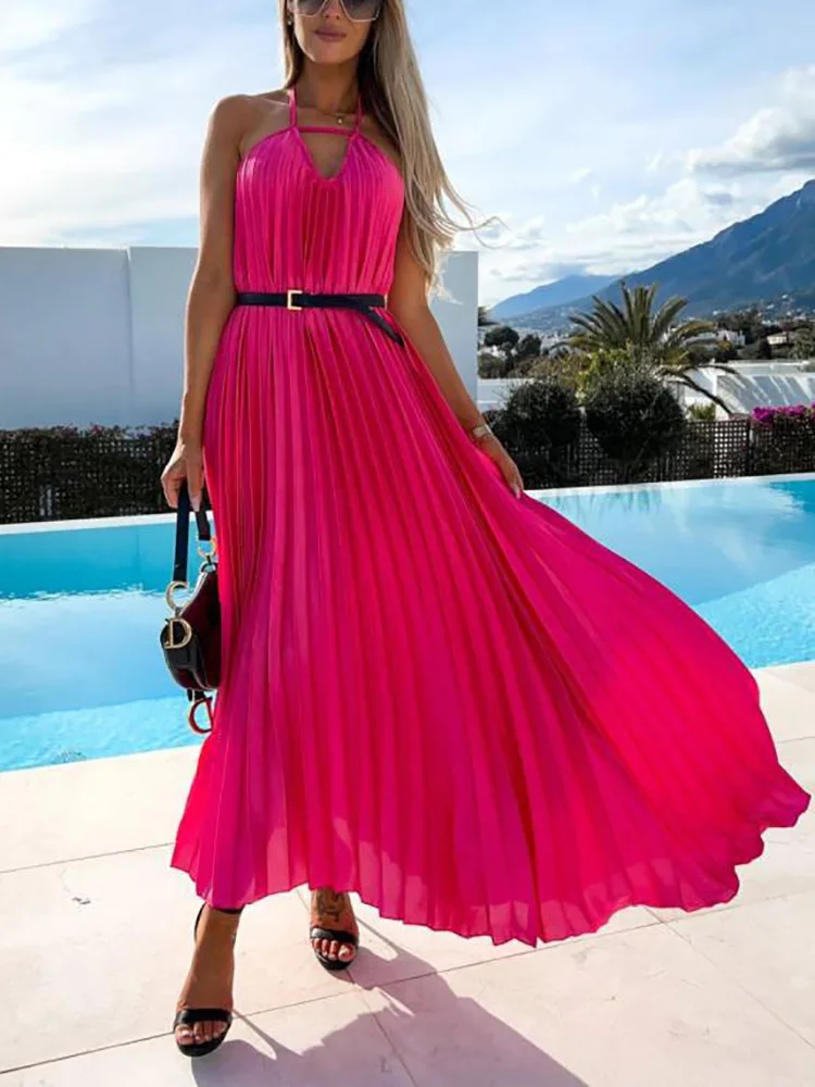 

Женское повседневное однотонное платье на шнуровке с V-образным вырезом, летнее пикантное Плиссированное лоскутное платье с открытой спиной, облегающее женское уличное платье с открытыми плечами