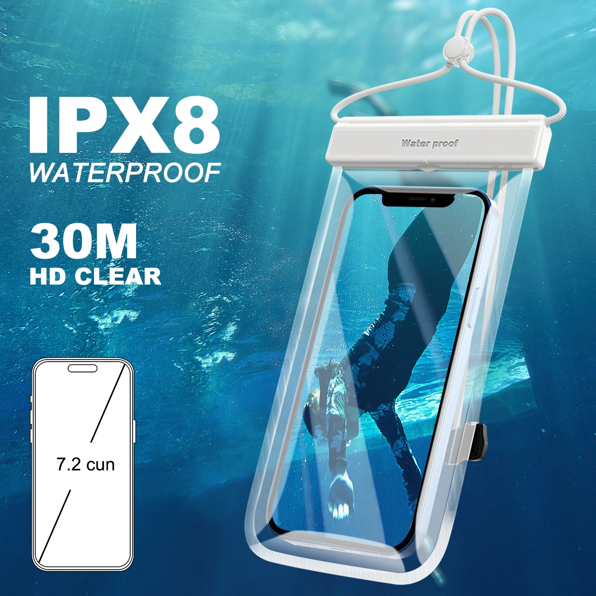 

Waterproof Phone Case Under 7.2 inches For iPhone 13 14 Pro Max X Case IPX8 Universal Cover For Huawei Xiaomi Redmi Note Samsung