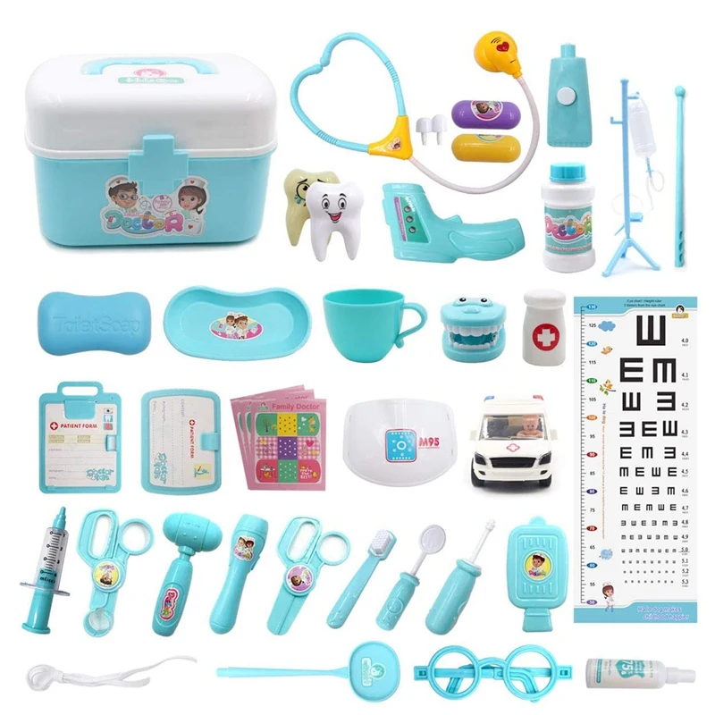 

35 Pcs Kids Simulation Doctors Toy Doctors Nurse Kit For Children Pretend Role Playing Game Carry Case Playsets
