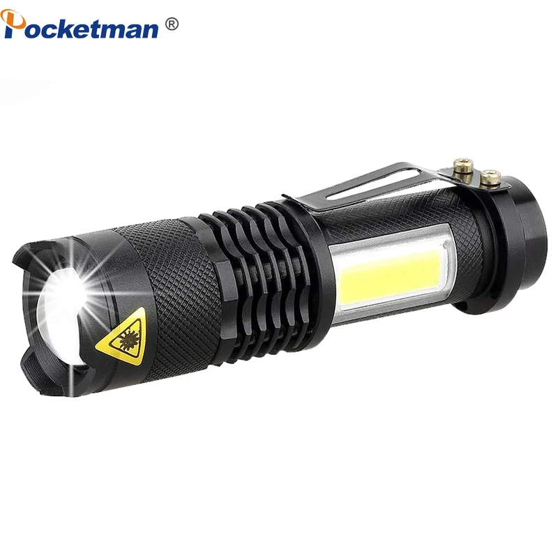

LED Flashlight Q5 LED+COB Side Light 4 Modes Flashlights Zoomable Torch Waterproof Torches Mini Flashlights Use AA 14500 Battery