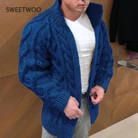 men sweater coat autumn winter fashion warm knitwear jackets solid color button stand collar cardigan male knitted overcoat