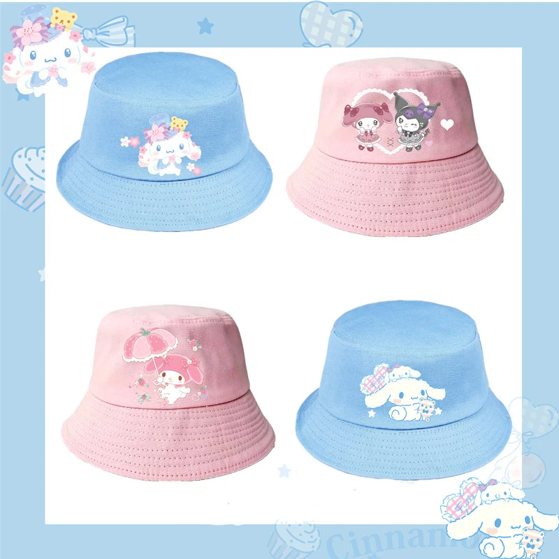 

Sanrioed Anime Melody Kuromi Cinnamoroll Child-Parents Bucket Hat Boy Girls Panama Fisherman Cap Outdoor Sun Cap Hat Kids Gift