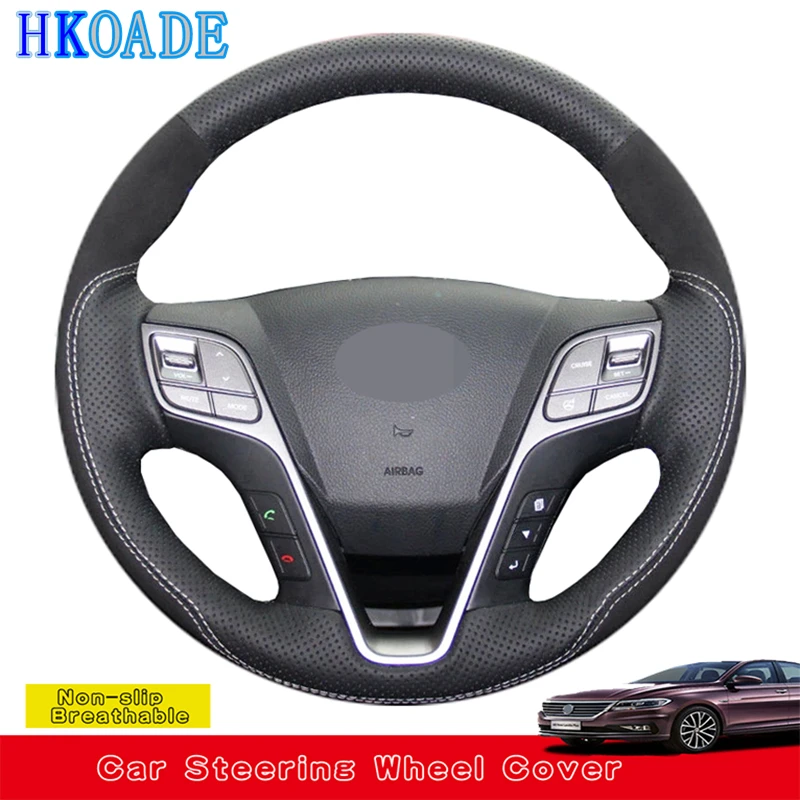 

Customize DIY Suede Genuine Leather Car Accessories Steering Wheel Cover For Hyundai Santa Fe IX45 Car Interior