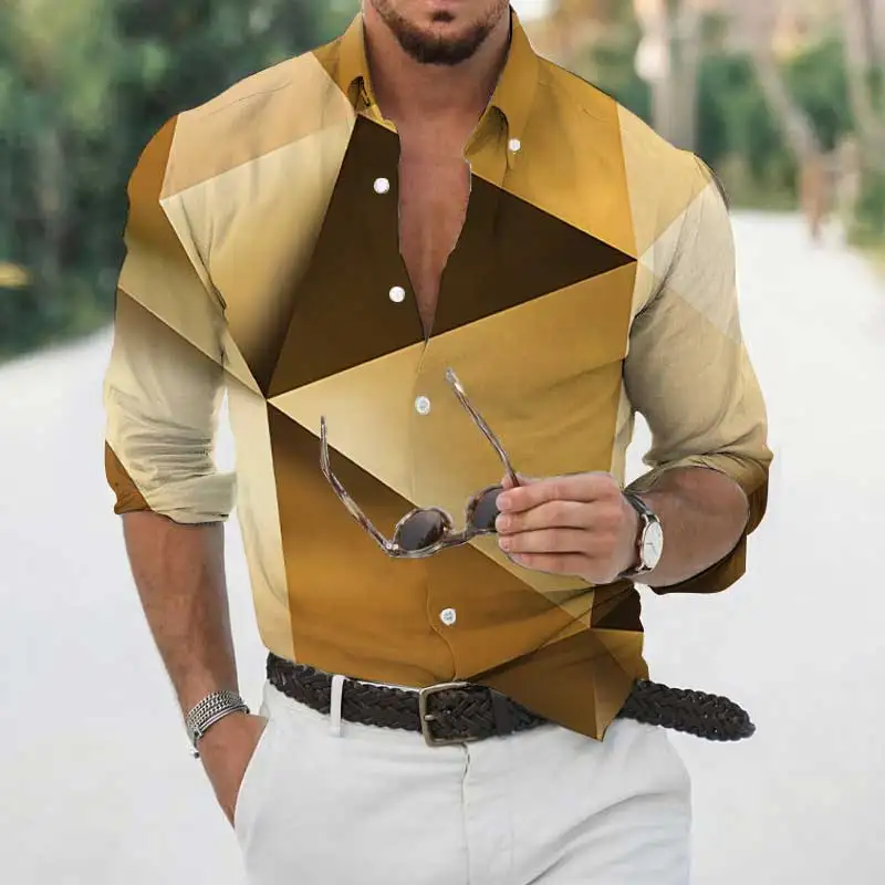 

Fashion Men Shirts Turn-down Collar Button Shirt Casual Designer Geometry 3d Print Long Sleeve Tops Men's Clothes New Cardigan