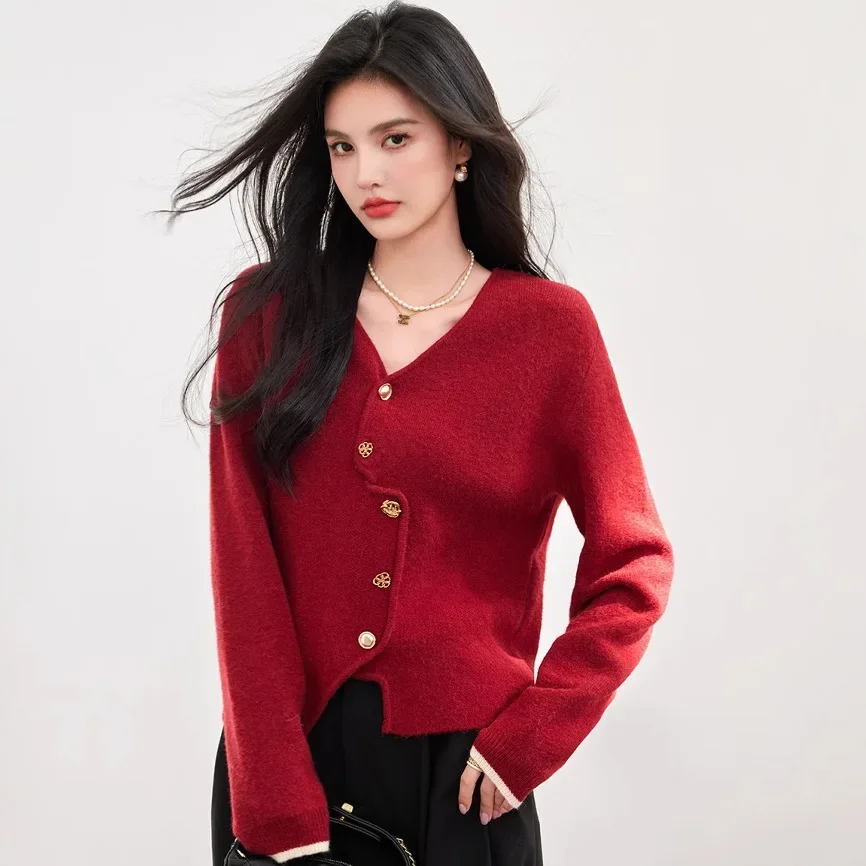 Осенний новый модный мягкий и эластичный вязаный свитер с v-образным вырезом