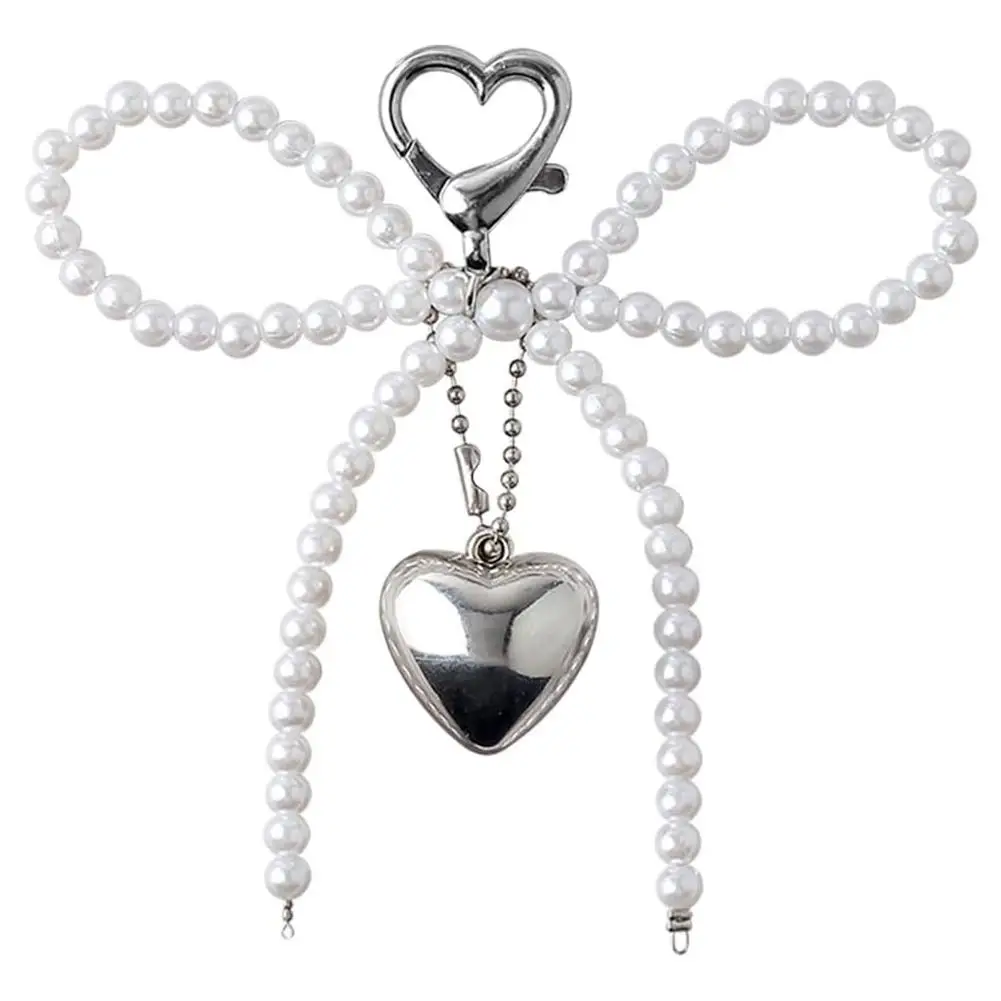 Брелок для ключей с бантом и сердцем милый аксессуар в виде банта бусинами