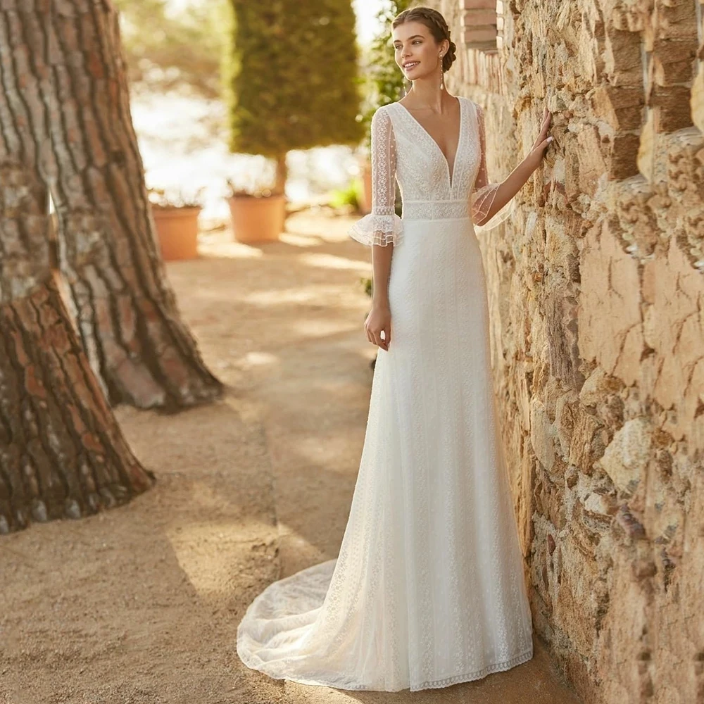 

Gorgeous Mermaid Bridal Dresses Lace Applique Sexy V-Neck Transparent Long Sleeve Wedding Party Gowns 2023 Robe De Mariée Novia