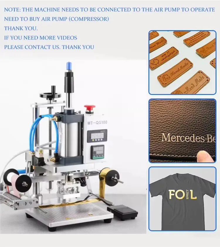 Производитель кожи Eming Специальная пневматическая горячая тиснение фольгой Hine