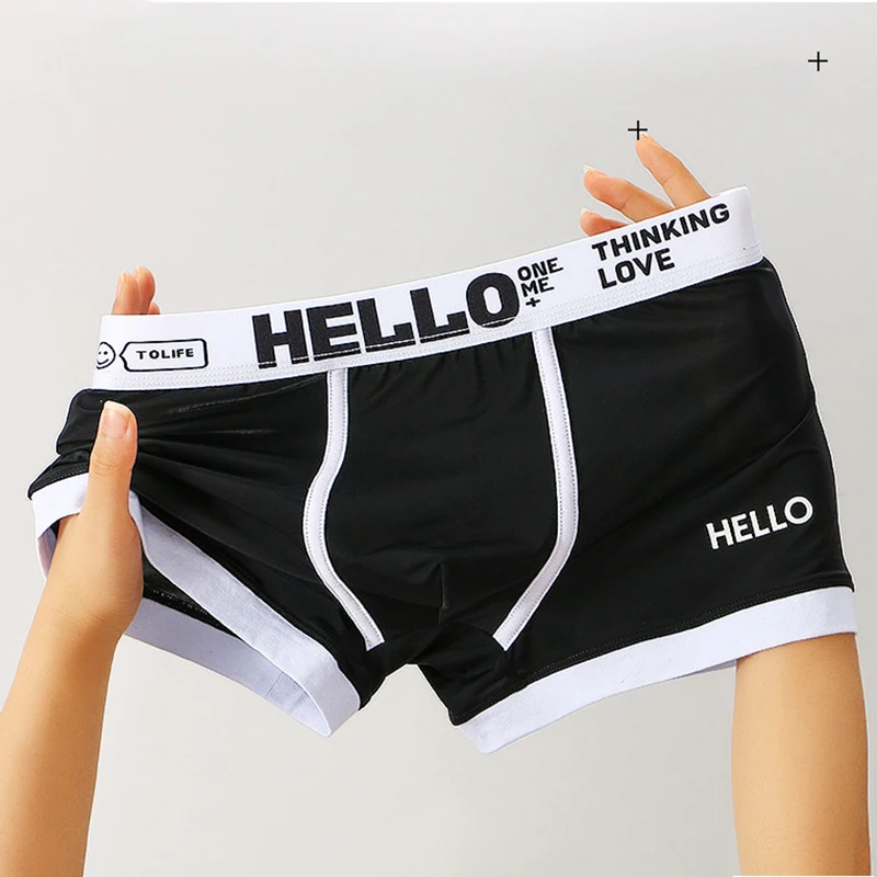 4PCS Soft Ice Silk Men Boxer Breathable Comfy Casual Shorts Bulge Pouch Underpants Male Panties Fashion Printed Underwear