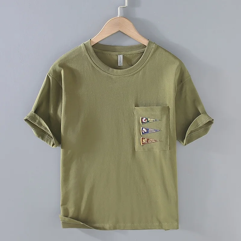 

KAPITAL 23SS Featured Ethnic Style Casual Short Sleeve Top Triangle Flag Embroidery Men's And Women's Small Pocket T-shirt