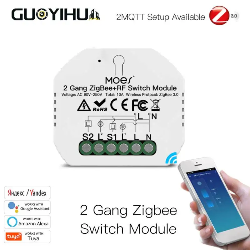 

Умный светильник ель света GUOYIHUA Tuya ZigBee 3,0, релейный модуль, 2 клавиши Zigbee + rf переключатель, дистанционное управление, работа с Alexa Google Home