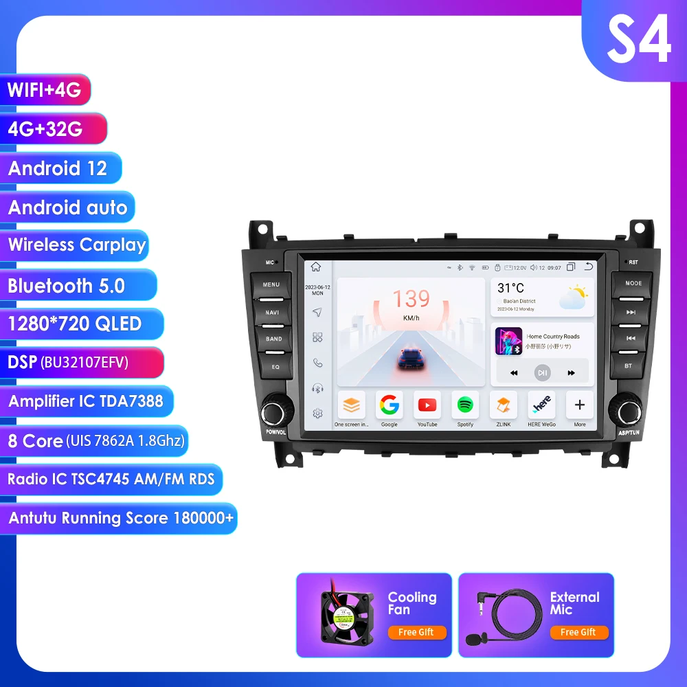 

Автомобильный радиоприемник Android 12, GPS-стерео для Mercedes Benz W203 C180 C320 C55/W209 CLK200 CLK220, мультимедийный видеоплеер, 4G, WIFI Carplay