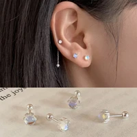 womens charm moonstone stud earrings round cut white fire opal screw earrings super fine ear jewelry fashion accessories