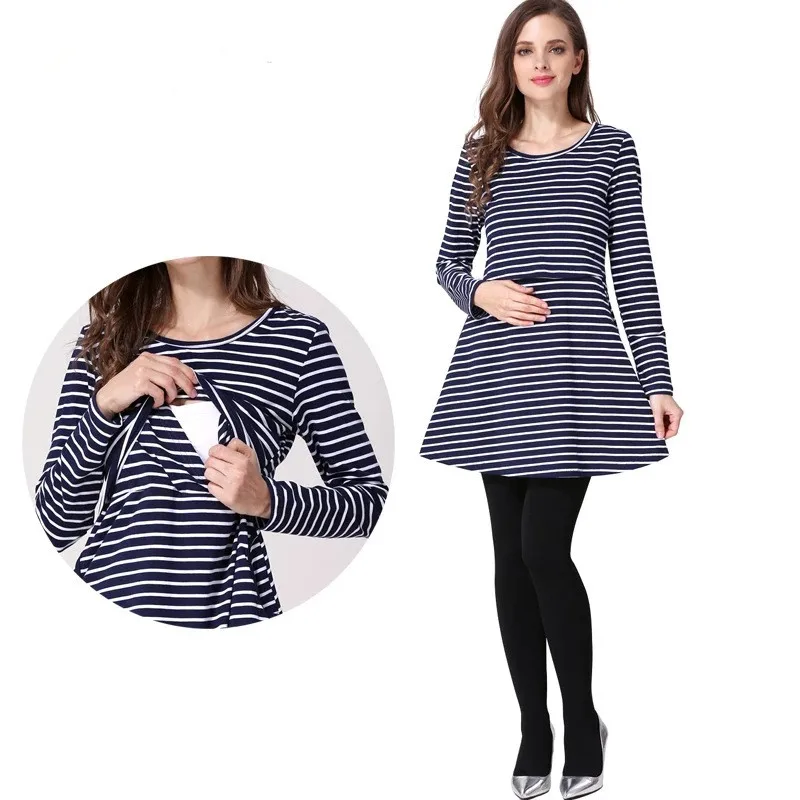 

Новинка 2022, осенне-зимнее платье для беременных, женская одежда с длинным рукавом, топ большого размера для грудного вскармливания, длинная одежда для беременных