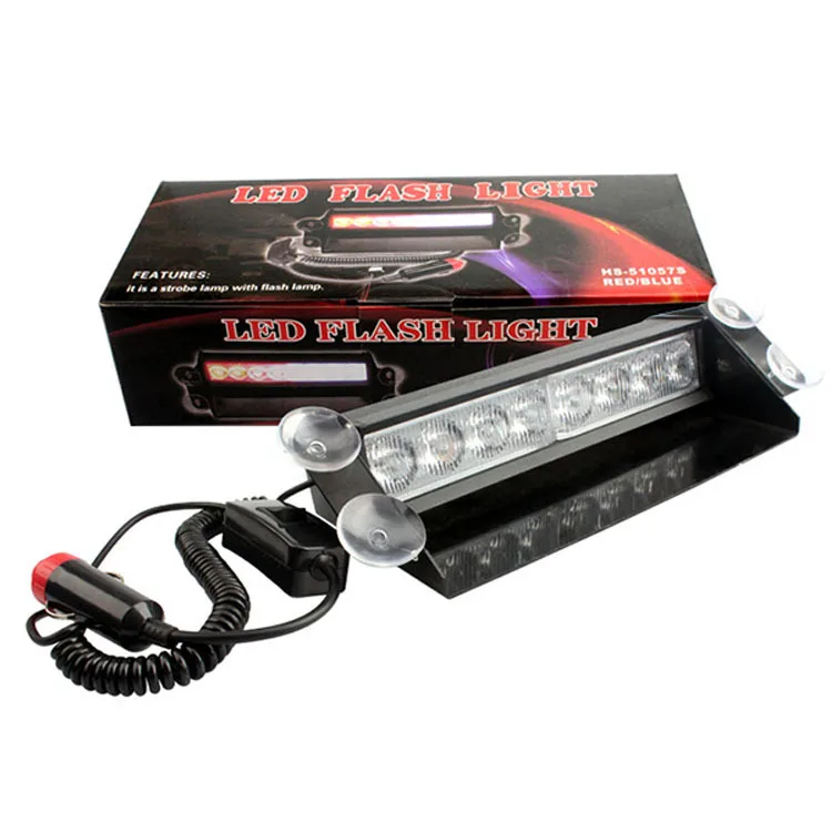 

Car red and blue 8LED front sucker flashing light shovel flashing way strongpoint rear glass warning light car accessories