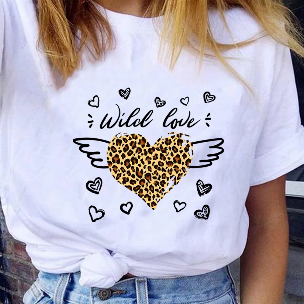 

Wild Love Leopard Print T-Shirt Harajuku Shirts Unisex Short Sleeve Tee Men Women Summer