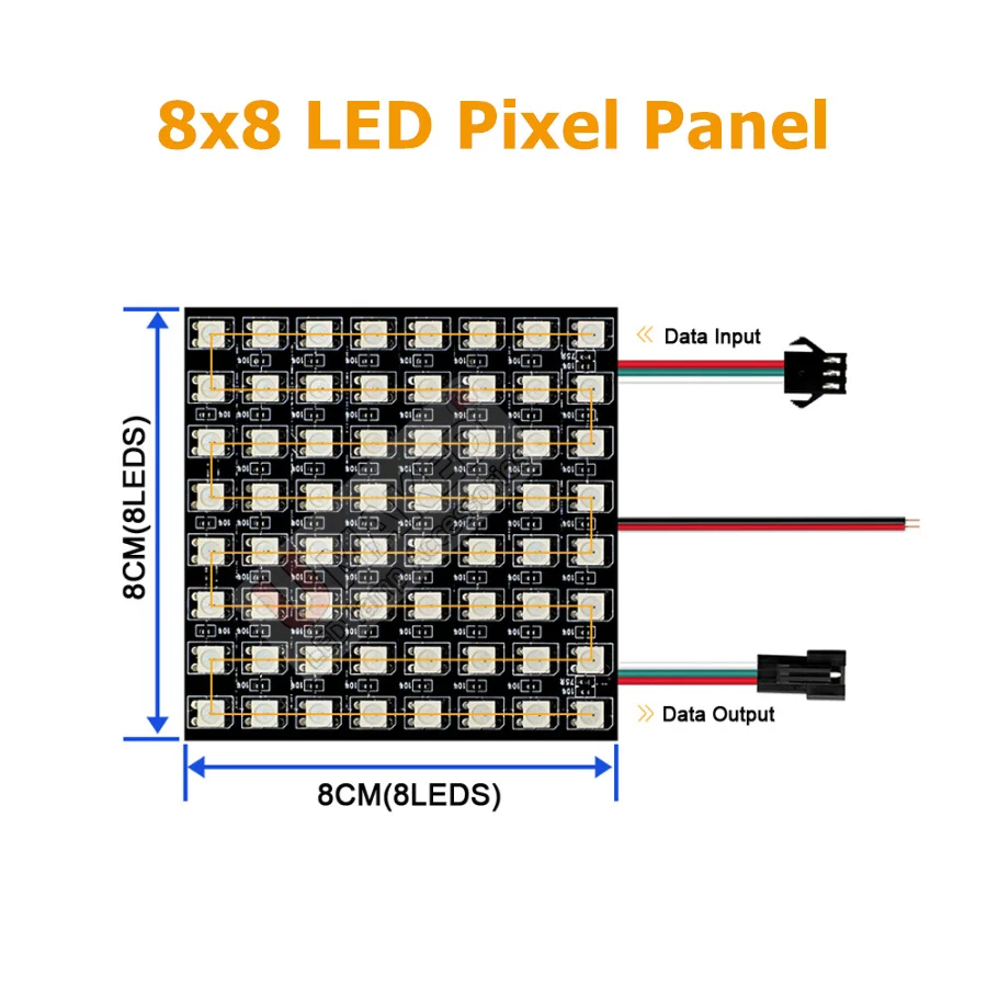 2 шт. WS2812B индивидуально адресуемая цифровая гибкая панель IC RGB LED 8x8 16x16 8x32