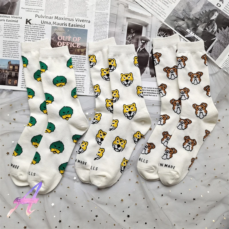 

Носки женские и мужские жаккардовые, носки средней длины, с мультяшным принтом, утка, тигр, белого медведя, модные