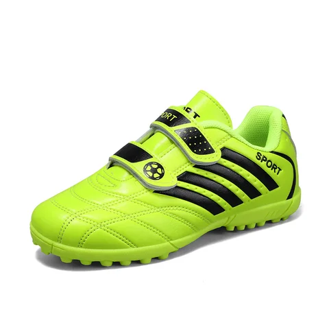 Распродажа, дешевая зеленая Детская футбольная обувь Turf Ultra-светильник, Детская футбольная обувь на липучке, размер 28-38, футбольные шипы для мальчиков