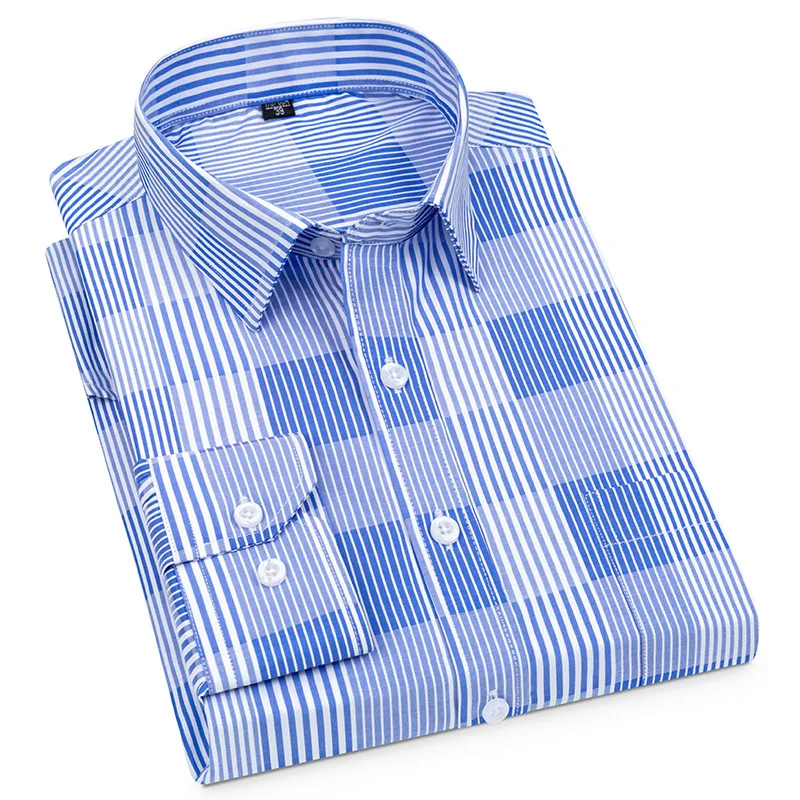 

Dress Shirts for Men Top Quality Cotton Silky Breathable Plaid New Fashion Clothing Trends Business Man Long Sleeve Casual Shirt