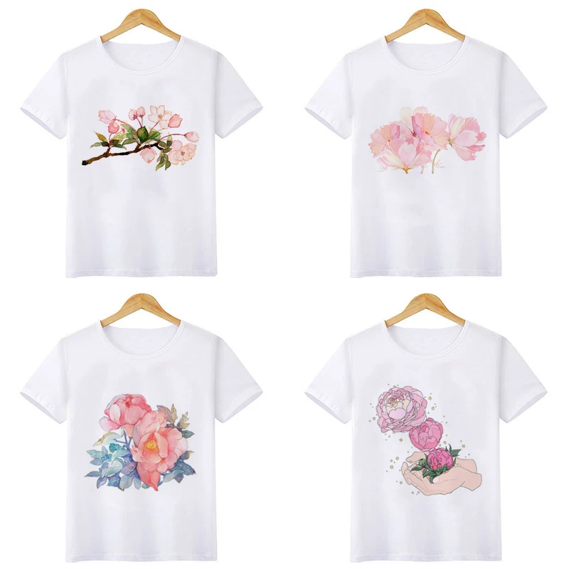 

2022 2 3 5 6 7 8 9 Years Girls T-Shirt Boys Short Sleeve Tee Tops Kids Cartoon Printing Clothes Children New Flowers Pattern