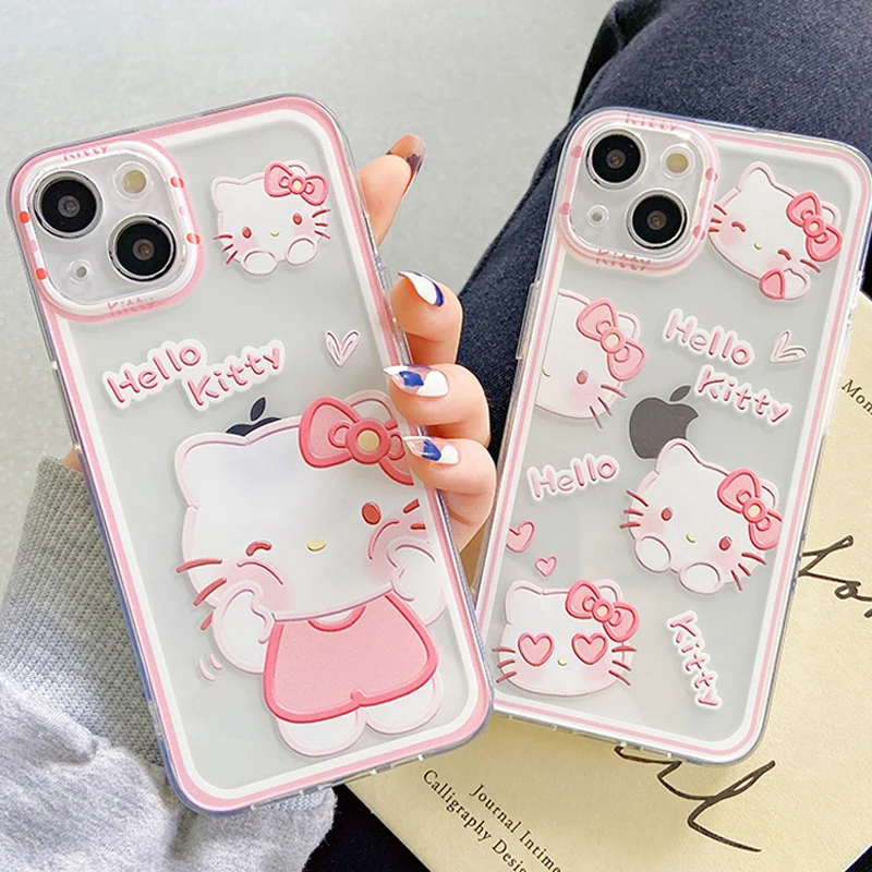 

Sanrio Hello Kitty Transparent Case For iPhone 14 13 11 12 Pro Max Mini XS XR 7 8 Plus SE2020 Cartoon Cute Soft Shockproof Cover