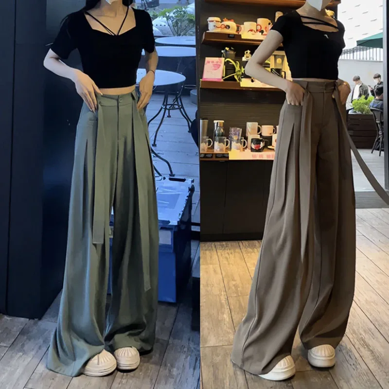 

New Women's 2023 High Waist Slim Lace Down Straight Leg Wide Leg Pants high fashion wide leg trousers wholesale