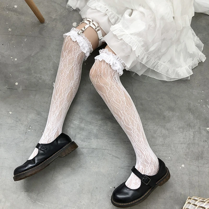 

Lace Ruffle Frilly Socks Stocking Gothic Studded Heart Garters Leg Ring Elastic Punk Harness Garter Belt